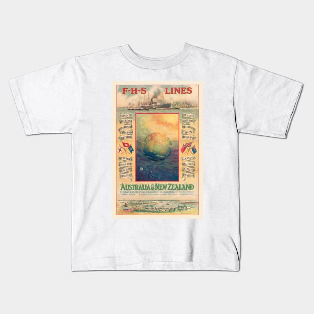 FHS Lines Australia Vintage Poster 1906 Kids T-Shirt by vintagetreasure